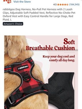 Rabbitgoo Red Plaid No-Pull Dog Harness with Soft Breathable Cushion- Large